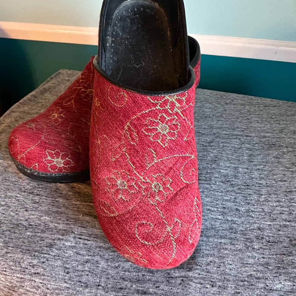 Dansko Red Floral Closed Back Clogs